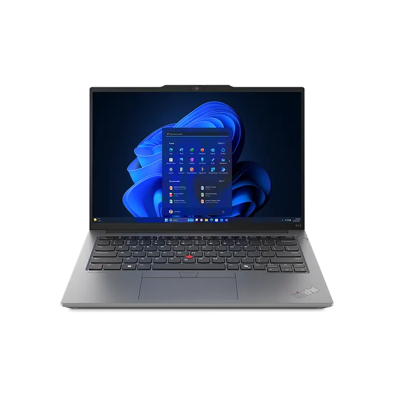 Laptop with a blue abstract design on the screen on a white background