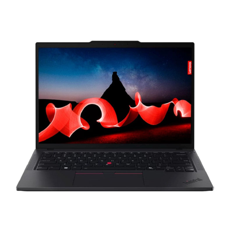 Laptop with a scenic display on a white background 