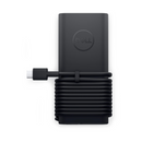 Black Dell power adapter on a white background