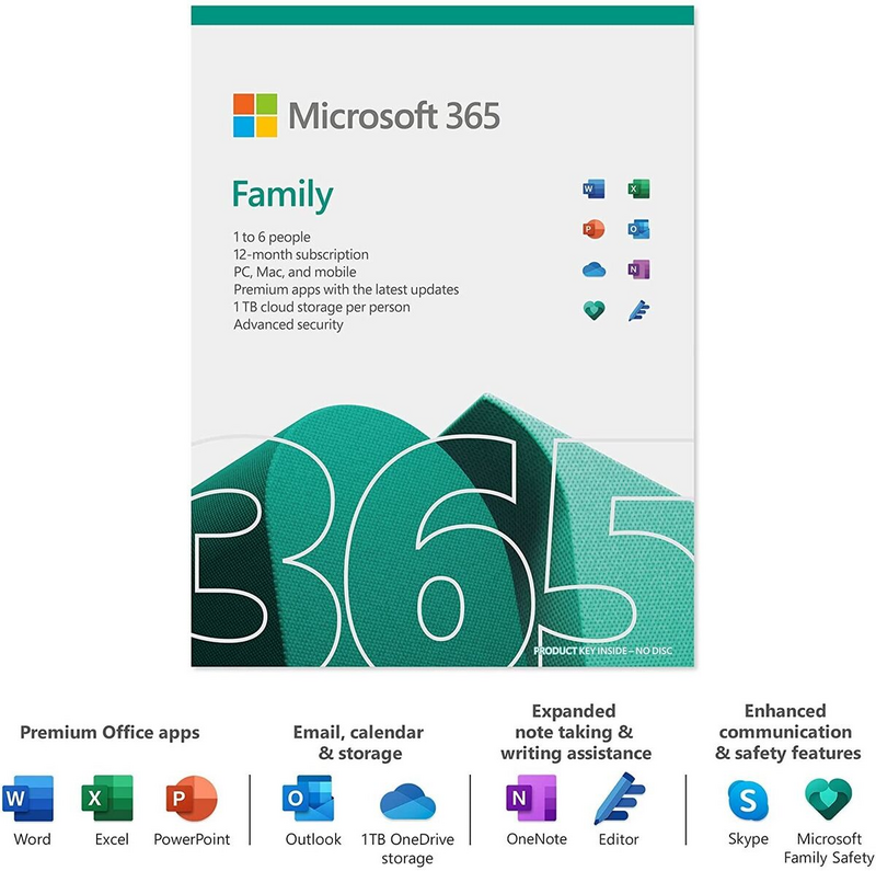 MICROSOFT OFFICE 365 FAMILY - UP TO 6 USERS PC, MAC AND MOBILE